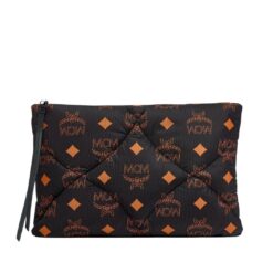 MCM LARGE AREN QUILTED POUCH IN MAXI MONOGRAM NYLON BLACK