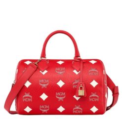 MCM Medium Ella Boston Bag in Maxi Visetos Candy Red
