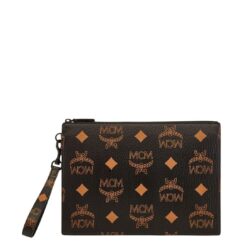 MCM MEDIUM AREN WRISTLET ZIP POUCH IN MAXI VISETOS BLACK