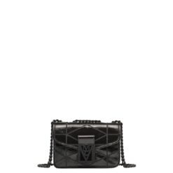 MCM MINI TRAVIA QUILTED SHOULDER BAG IN CRUSHED LEATHER BLACK