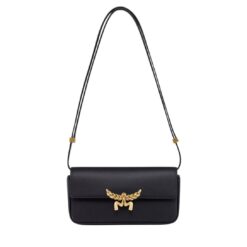 MCM SMALL HIMMEL SHOULDER BAG IN SPANISH CALF LEATHER BLACK
