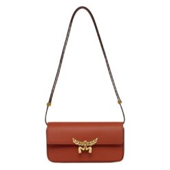 MCM SMALL HIMMEL SHOULDER BAG IN SPANISH CALF LEATHER BROWN