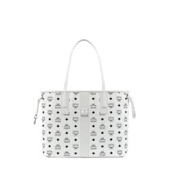 MCM SMALL REVERSIBLE LIZ SHOPPER IN VISETOS WHITE