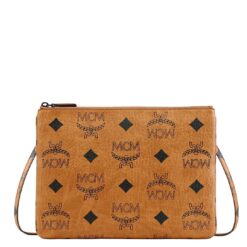 MCM MEDIUM AREN CROSSBODY POUCH IN MAXI VISETOS COGNAC