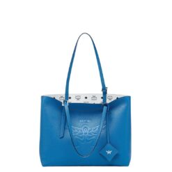 MCM MEDIUM HIMMEL SHOPPER IN EMBOSSED LOGO LEATHER BLUE