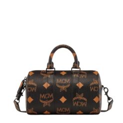 MCM SMALL AREN BOSTON BAG IN MAXI VISETOS BLACK