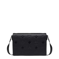 MCM SMALL KLASSIK MESSENGER IN MAXI MONOGRAM LEATHER BLACK