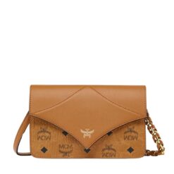 MCM MINI DIAMOND SHOULDER BAG IN VISETOS LEATHER MIX COGNAC