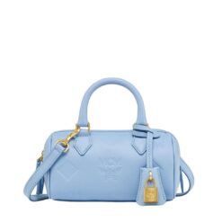 MCM SMALL ELLA BOSTON BAG IN MAXI MONOGRAM LEATHER BLUE