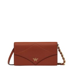 MCM LARGE DIAMOND CHAIN WALLET IN SPANISH CALF LEATHER BROWN