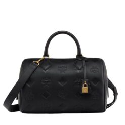 MCM MEDIUM ELLA BOSTON BAG IN MAXI MONOGRAM LEATHER BLACK