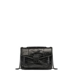 MCM LARGE TRAVIA QUILTED SHOULDER BAG IN CRUSHED LEATHER BLACK