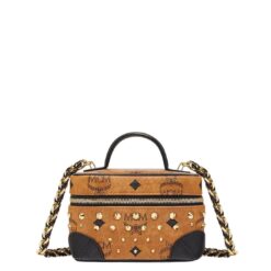 MCM X-MINI ROCKSTAR VANITY CASE IN GOLD STUDDED VISETOS COGNAC