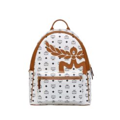 MCM MEDIUM STARK BACKPACK IN MEGA LAUREL VISETOS WHITE