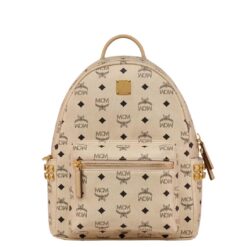 MCM SMALL STARK SIDE STUDS BACKPACK IN VISETOS BEIGE & BLACK