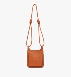 MCM MINI HIMMEL HOBO IN EMBOSSED LOGO LEATHER COGNAC
