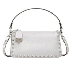 VALENTINO SMALL ROCKSTUD GRAINY METALLIC CALFSKIN CROSSBODY BAG