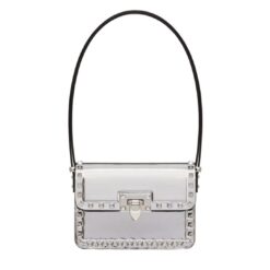 VALENTINO SMALL ROCKSTUD23 MIRROR-EFFECT CALFSKIN SHOULDER BAG
