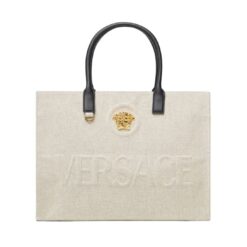 VERSACE LA MEDUSA CANVAS LARGE TOTE BAG