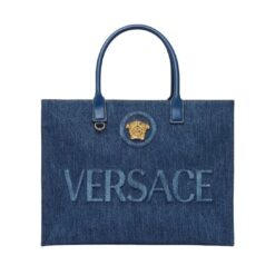 VERSACE LA MEDUSA DENIM LARGE TOTE BAG