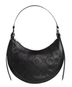 MARINE SERRE MOONOGRAM EMBOSSED VEGETABLE TANNED LEATHER ECLIPS BAG BLACK