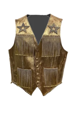 Gold Glitter And Rhinestone Leather Vest