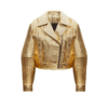 gold leather jacket long - Front View