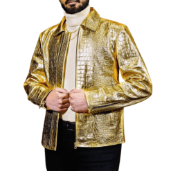 Gold Plated Crocodile Leather Jacket