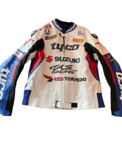 SUZUKI MOTORBIKE RACING LEATHER JACKET WHITE