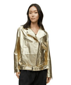 Gold Leather Jacket Women