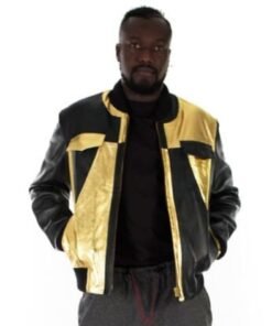 Black & Metallic Gold Bomber leather jacket