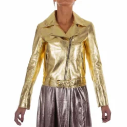 Metallic Gold Leather Jacket Women
