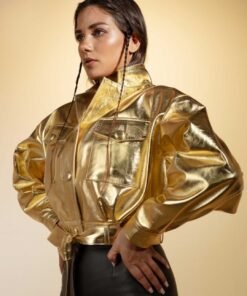 Gold Leather Jacket Women