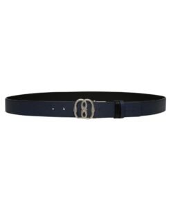 BALLY EMBLEM 35MM REVERSIBLE AND ADJUSTABLE BELT IN BLACK AND BLUE LEATHER