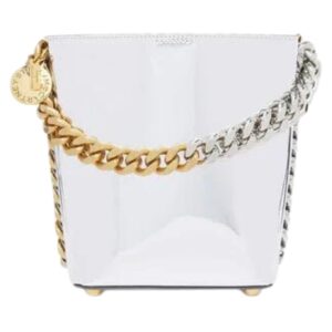 STELLA MCCARTNEY FRAYME MIRRORED CHROME-FINISH BUCKET BAG
