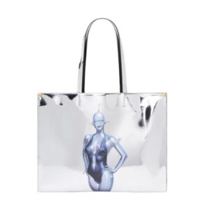 STELLA MCCARTNEY SEXY ROBOT GRAPHIC MIRRORED CHROME-EFFECT TOTE BAG