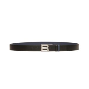 BALLY B BOLD 35MM REVERSIBLE AND ADJUSTABLE BELT IN BLACK AND MARINE LEATHER