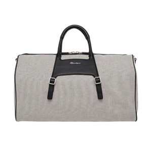 SANTONI BLACK LEATHER AND CANVAS MEDIUM WEEKEND BAG