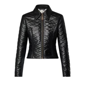 LOUIS VUITTON CROPPED MAHINA MONOGRAM LEATHER JACKET