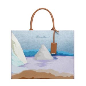 SANTONI LIGHT BLUE FABRIC SHOPPER