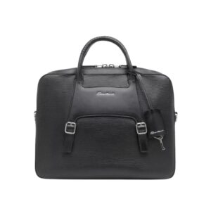 SANTONI BLACK EMBOSSED LEATHER BRIEFCASE