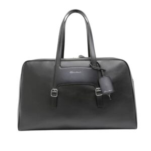 SANTONI BLACK LEATHER WEEKEND BAG