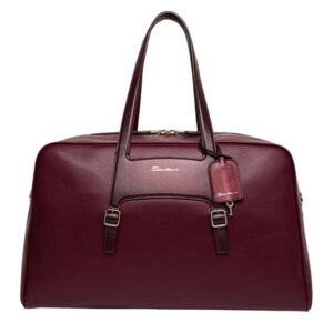 SANTONI BURGUNDY LEATHER WEEKEND BAG