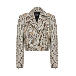 BALMAIN SNAKESKIN EFFECT LEATHER BIKER JACKET 