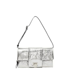 PROENZA FLIP SHOULDER BAG IN CRINKLED METALLIC SILVER
