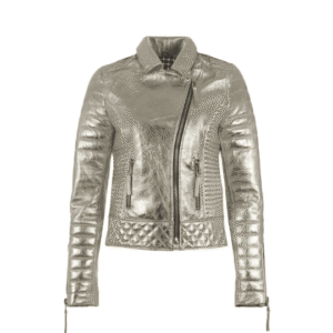 Men Silver Leather Jacket