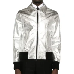silver leather bomber jacket