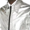 silver leather bomber jacket front closeup